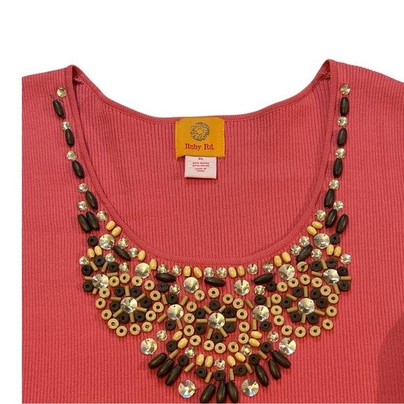 Ruby Rd Marrakech Beaded Sleeveless Top, Color Strwbry, Size XL - Picture 9 of 12